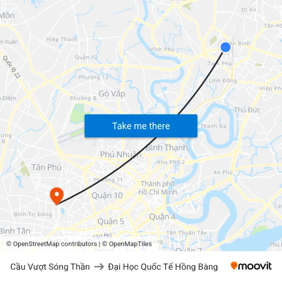 Cầu Vượt Sóng Thần to Đại Học Quốc Tế Hồng Bàng map