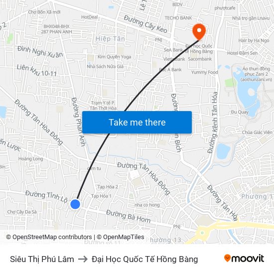 Siêu Thị Phú Lâm to Đại Học Quốc Tế Hồng Bàng map