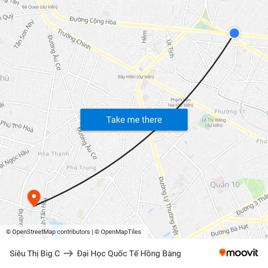 Siêu Thị Big C to Đại Học Quốc Tế Hồng Bàng map