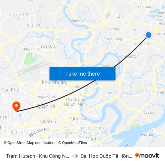 Trạm Hutech - Khu Công Nghệ Cao to Đại Học Quốc Tế Hồng Bàng map