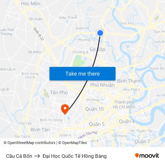 Cầu Cả Bốn to Đại Học Quốc Tế Hồng Bàng map