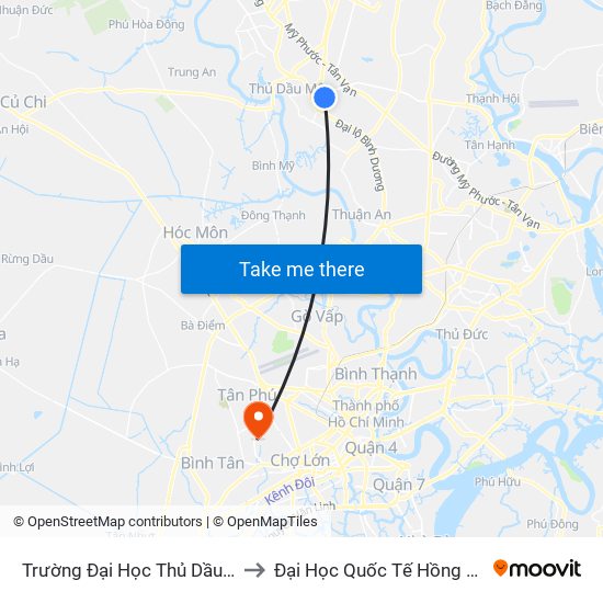 Trường Đại Học Thủ Dầu Một to Đại Học Quốc Tế Hồng Bàng map