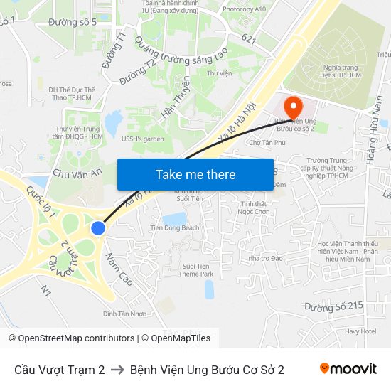 Cầu Vượt Trạm 2 to Bệnh Viện Ung Bướu Cơ Sở 2 map