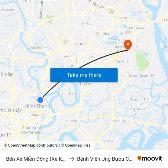 Bến Xe Miền Đông (Xe Khách) to Bệnh Viện Ung Bướu Cơ Sở 2 map