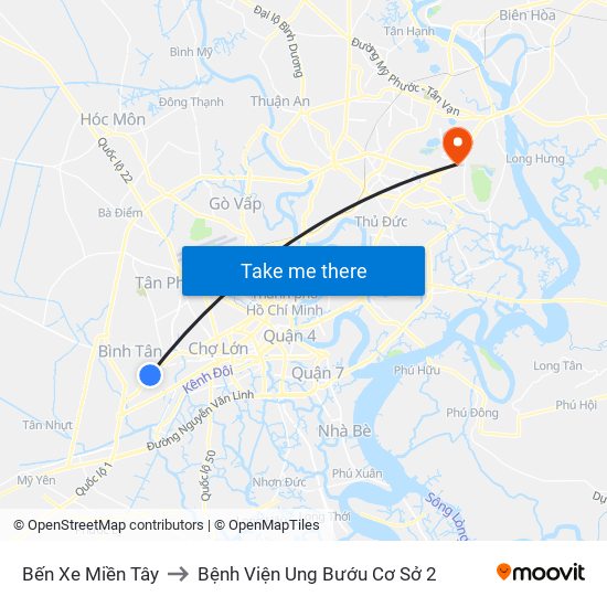 Bến Xe Miền Tây to Bệnh Viện Ung Bướu Cơ Sở 2 map