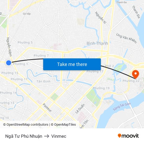 Ngã Tư Phú Nhuận to Vinmec map