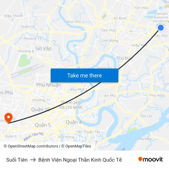 Suối Tiên to Bệnh Viện Ngoại Thần Kinh Quốc Tế map