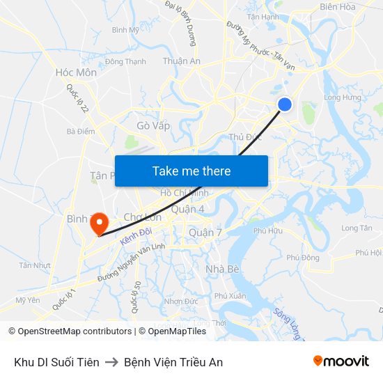 Khu Dl Suối Tiên to Bệnh Viện Triều An map
