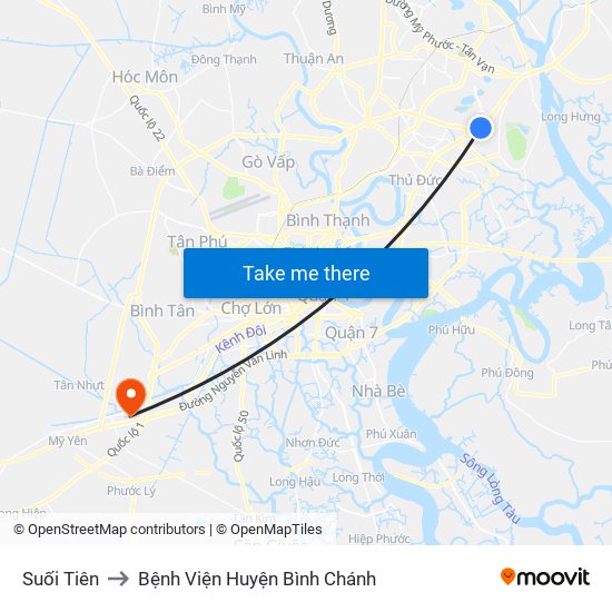 Suối Tiên to Bệnh Viện Huyện Bình Chánh map