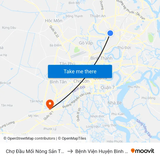 Chợ Đầu Mối Nông Sản Thủ Đức to Bệnh Viện Huyện Bình Chánh map