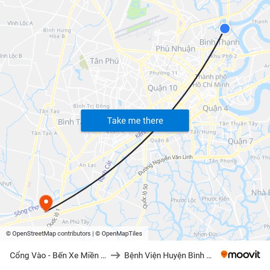 Cổng Vào - Bến Xe Miền Đông to Bệnh Viện Huyện Bình Chánh map