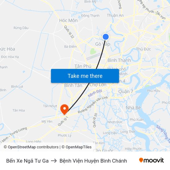 Bến Xe Ngã Tư Ga to Bệnh Viện Huyện Bình Chánh map