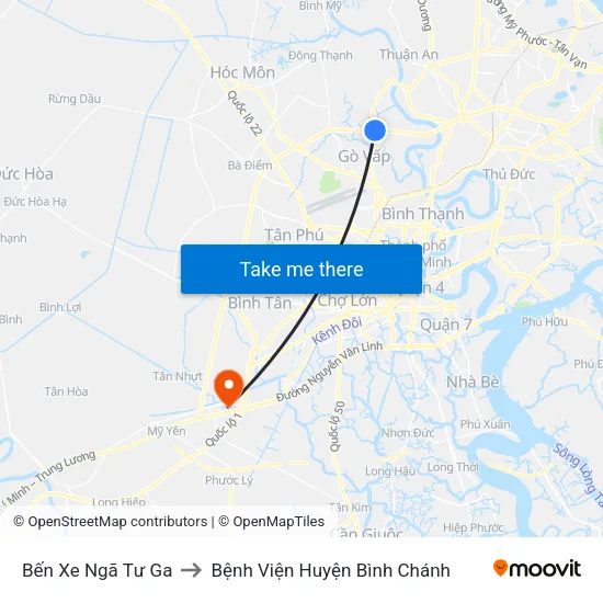 Bến Xe Ngã Tư Ga to Bệnh Viện Huyện Bình Chánh map