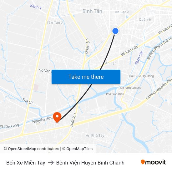Bến Xe Miền Tây to Bệnh Viện Huyện Bình Chánh map