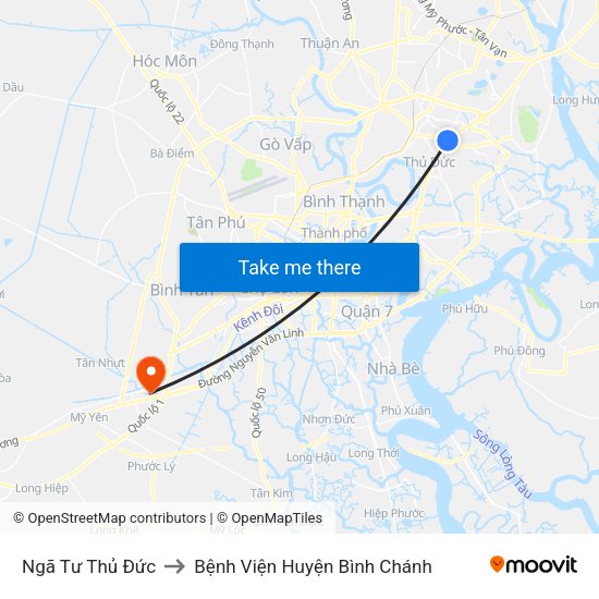 Ngã Tư Thủ Đức to Bệnh Viện Huyện Bình Chánh map