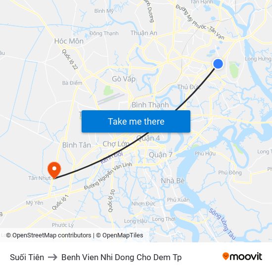 Suối Tiên to Benh Vien Nhi Dong Cho Dem Tp map