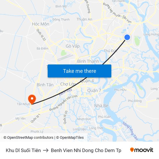 Khu Dl Suối Tiên to Benh Vien Nhi Dong Cho Dem Tp map