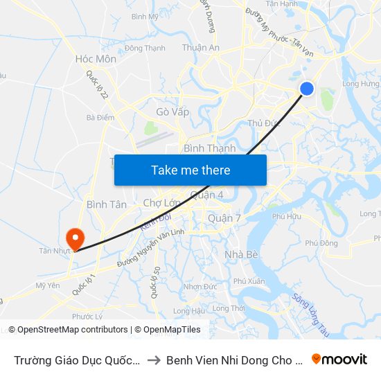 Trường Giáo Dục Quốc Phòng to Benh Vien Nhi Dong Cho Dem Tp map