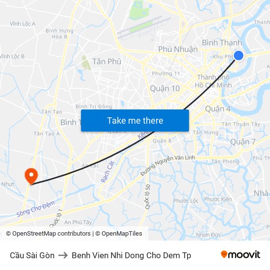 Cầu Sài Gòn to Benh Vien Nhi Dong Cho Dem Tp map