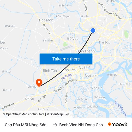 Chợ Đầu Mối Nông Sản Thủ Đức to Benh Vien Nhi Dong Cho Dem Tp map