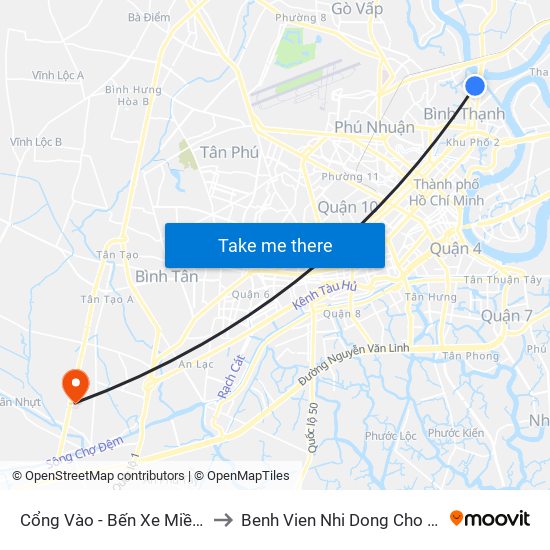 Cổng Vào - Bến Xe Miền Đông to Benh Vien Nhi Dong Cho Dem Tp map