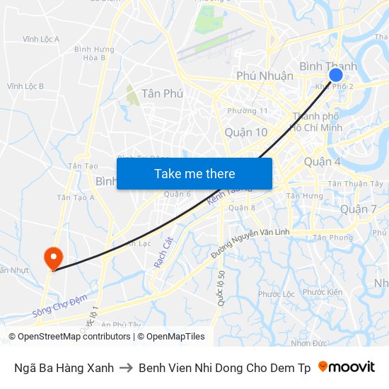 Ngã Ba Hàng Xanh to Benh Vien Nhi Dong Cho Dem Tp map