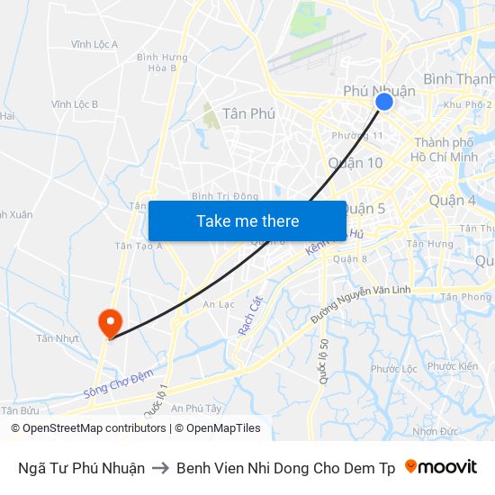 Ngã Tư Phú Nhuận to Benh Vien Nhi Dong Cho Dem Tp map