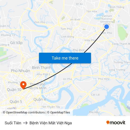 Suối Tiên to Bệnh Viện Mắt Việt-Nga map