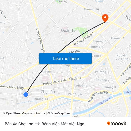 Bến Xe Chợ Lớn to Bệnh Viện Mắt Việt-Nga map