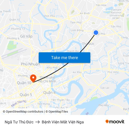 Ngã Tư Thủ Đức to Bệnh Viện Mắt Việt-Nga map