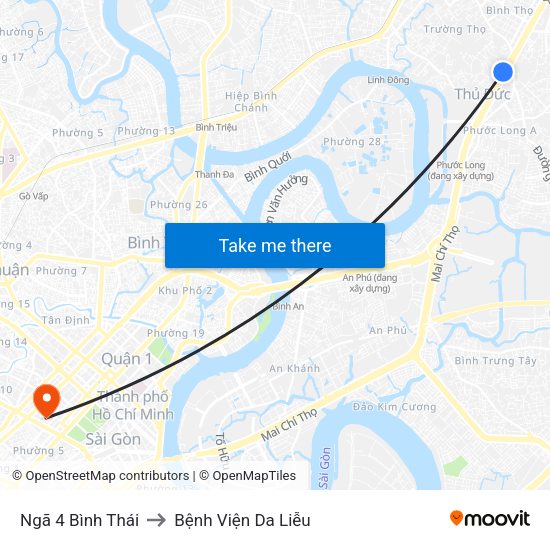 Ngã 4 Bình Thái to Bệnh Viện Da Liễu map
