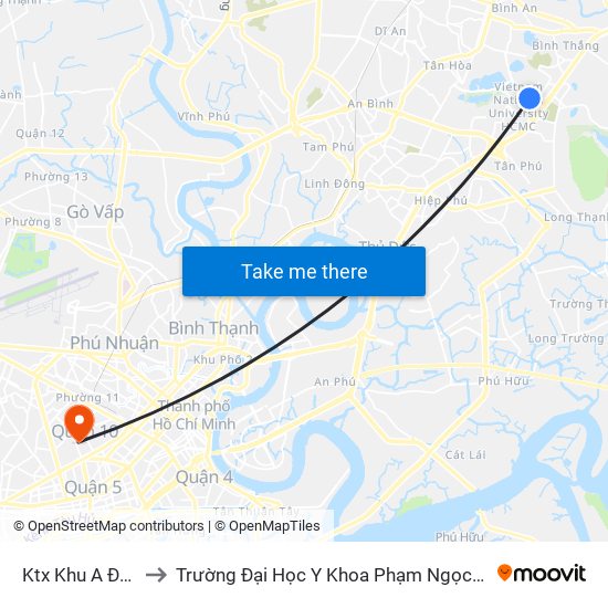 Ktx Khu A Đhqg to Trường Đại Học Y Khoa Phạm Ngọc Thạch map