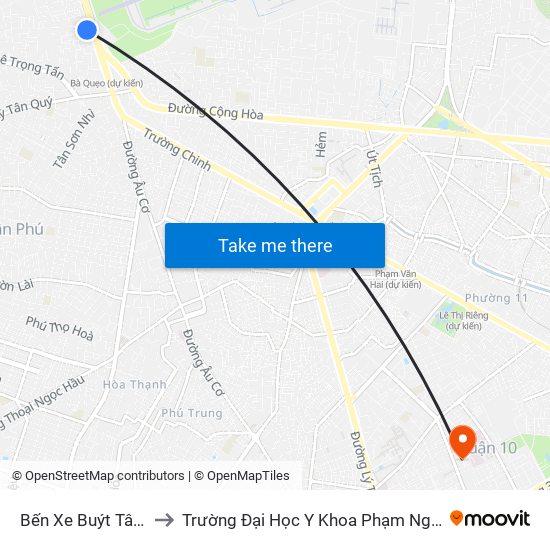 Bến Xe Buýt Tân Phú to Trường Đại Học Y Khoa Phạm Ngọc Thạch map