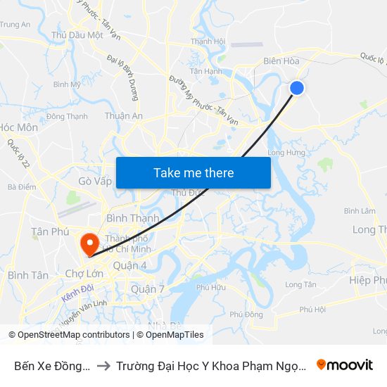 Bến Xe Đồng Nai to Trường Đại Học Y Khoa Phạm Ngọc Thạch map