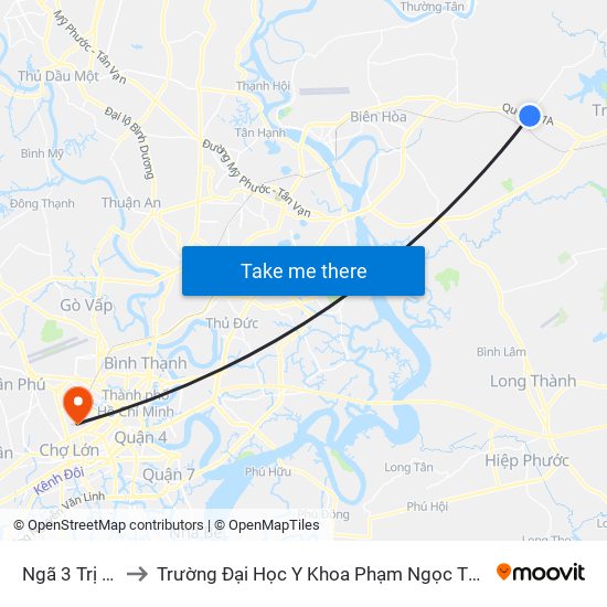 Ngã 3 Trị An to Trường Đại Học Y Khoa Phạm Ngọc Thạch map