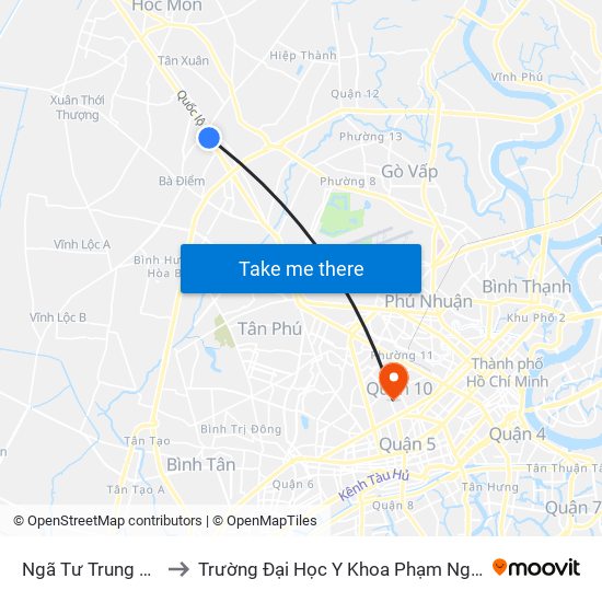 Ngã Tư Trung Chánh to Trường Đại Học Y Khoa Phạm Ngọc Thạch map