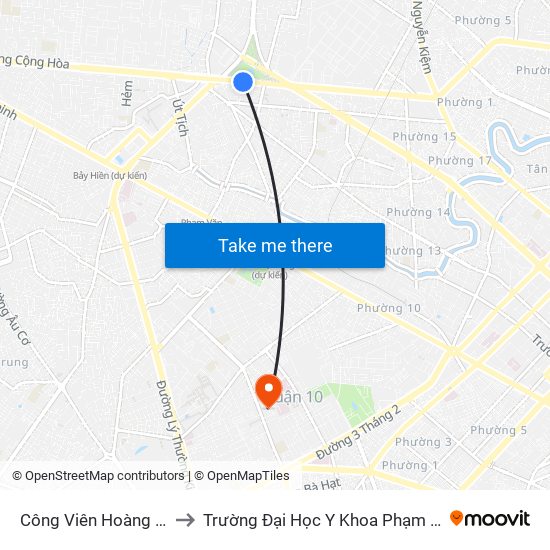 Công Viên Hoàng Văn Thụ to Trường Đại Học Y Khoa Phạm Ngọc Thạch map