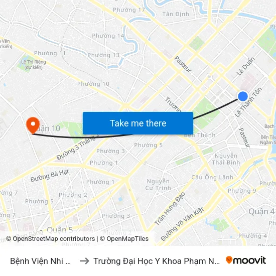 Bệnh Viện Nhi Đồng 2 to Trường Đại Học Y Khoa Phạm Ngọc Thạch map
