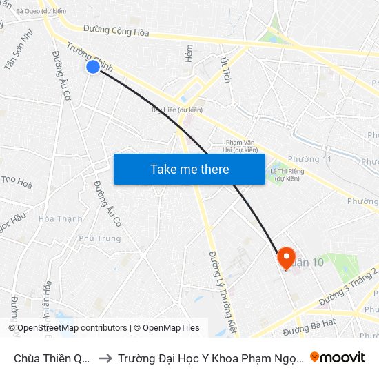 Chùa Thiền Quang to Trường Đại Học Y Khoa Phạm Ngọc Thạch map