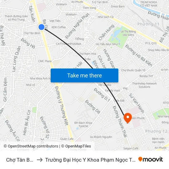 Chợ Tân Bình to Trường Đại Học Y Khoa Phạm Ngọc Thạch map