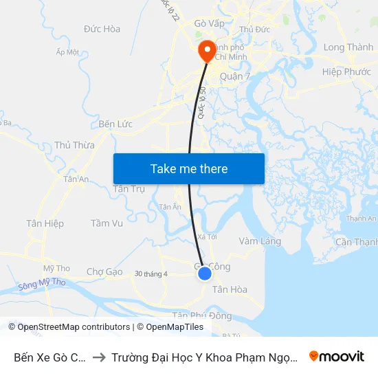Bến Xe Gò Công to Trường Đại Học Y Khoa Phạm Ngọc Thạch map