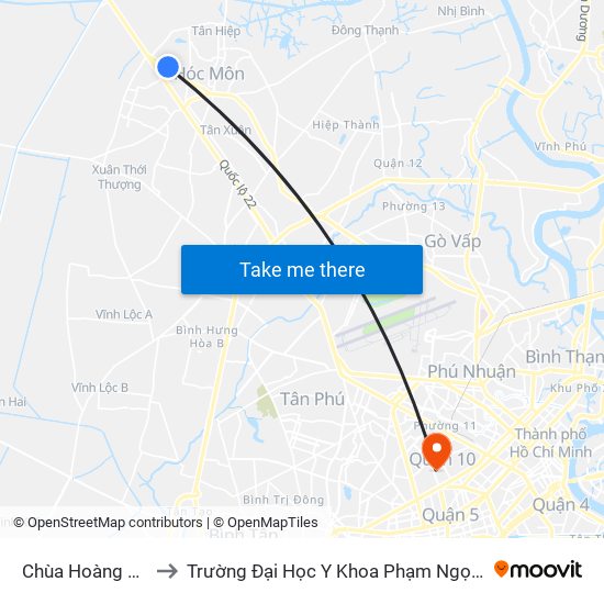 Chùa Hoàng Pháp to Trường Đại Học Y Khoa Phạm Ngọc Thạch map