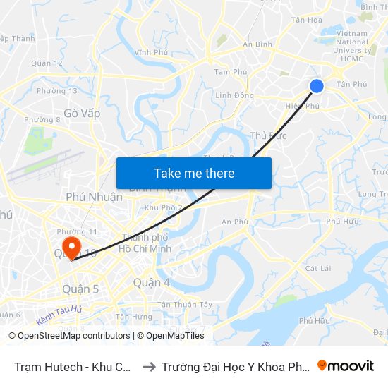 Trạm Hutech - Khu Công Nghệ Cao to Trường Đại Học Y Khoa Phạm Ngọc Thạch map