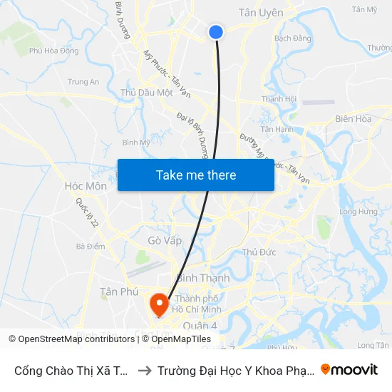 Cổng Chào Thị Xã Tân Uyên (Đi) to Trường Đại Học Y Khoa Phạm Ngọc Thạch map