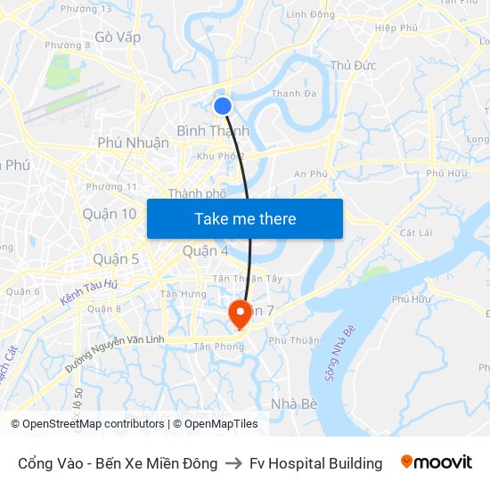 Cổng Vào - Bến Xe Miền Đông to Fv Hospital Building map