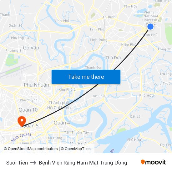 Suối Tiên to Bệnh Viện Răng Hàm Mặt Trung Ương map