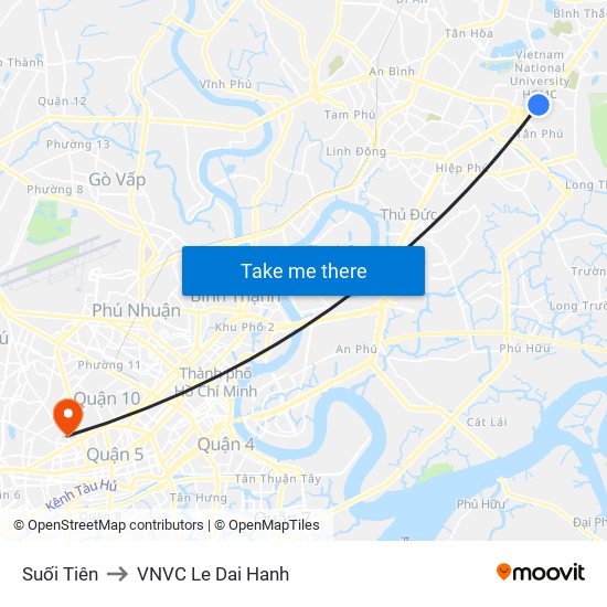 Suối Tiên to VNVC Le Dai Hanh map