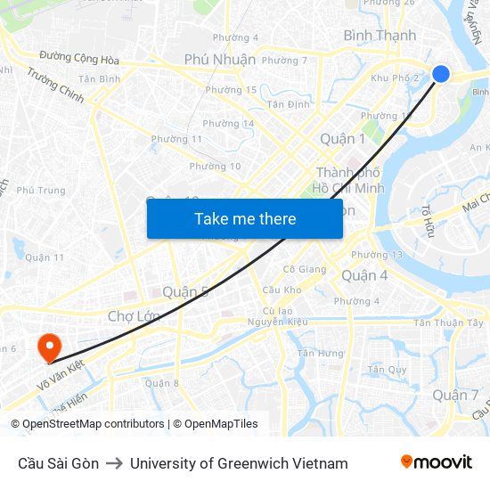 Cầu Sài Gòn to University of Greenwich Vietnam map