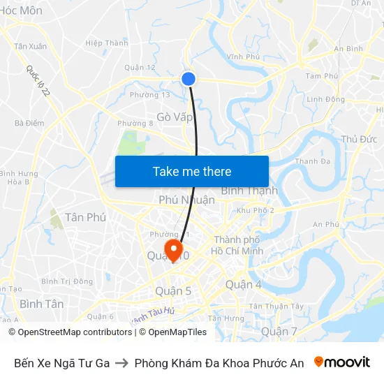 Bến Xe Ngã Tư Ga to Phòng Khám Đa Khoa Phước An map