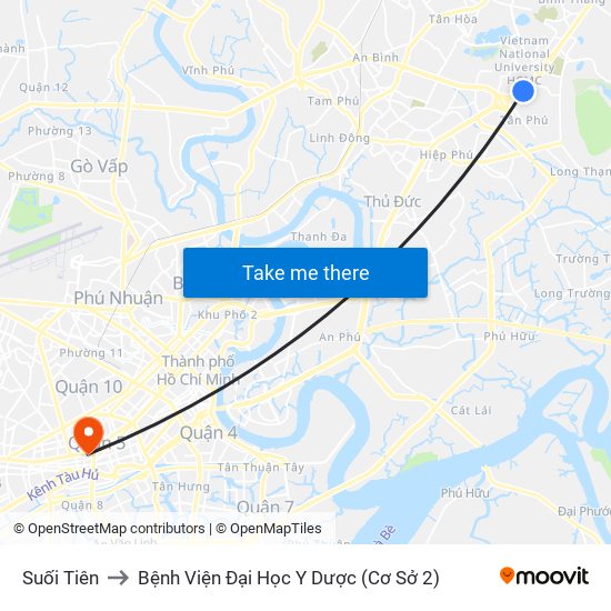 Suối Tiên to Bệnh Viện Đại Học Y Dược (Cơ Sở 2) map